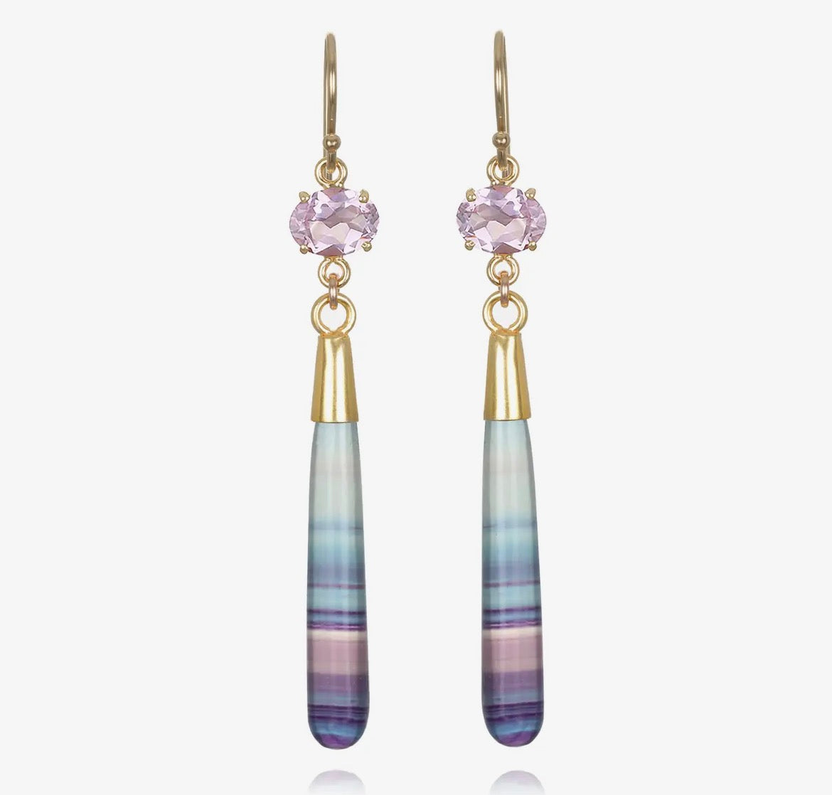 Fluorite & Pink Amethyst Drop Earrings