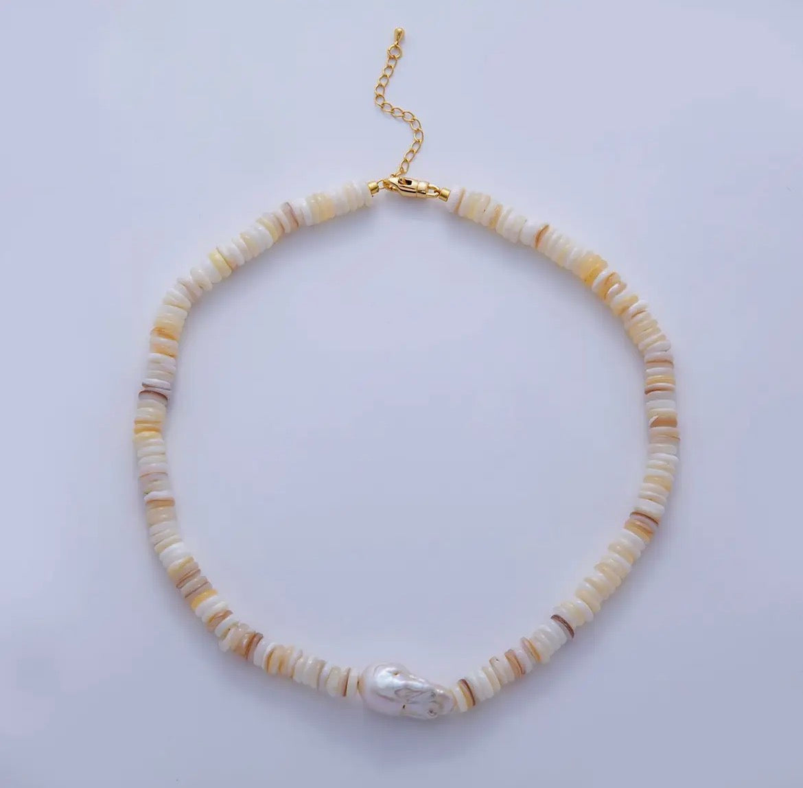 Heishi Shell and Freshwater Pearl Necklace